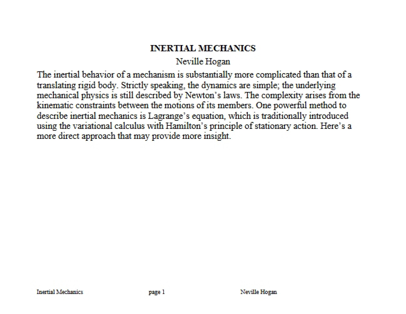 Mechanics (Inertial)