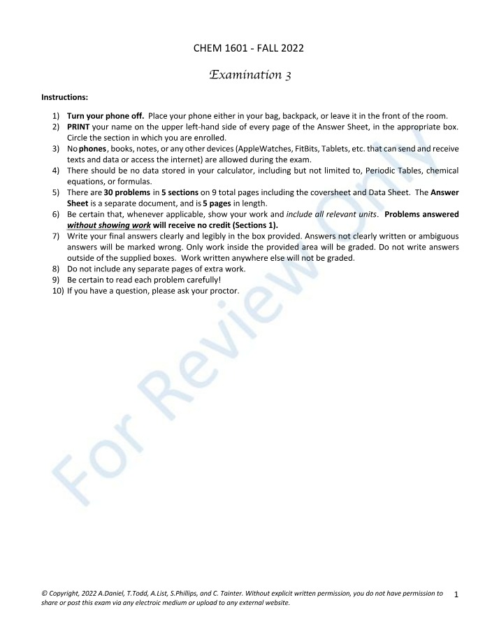 Data Sheet for CHEM 1601 Exam 3