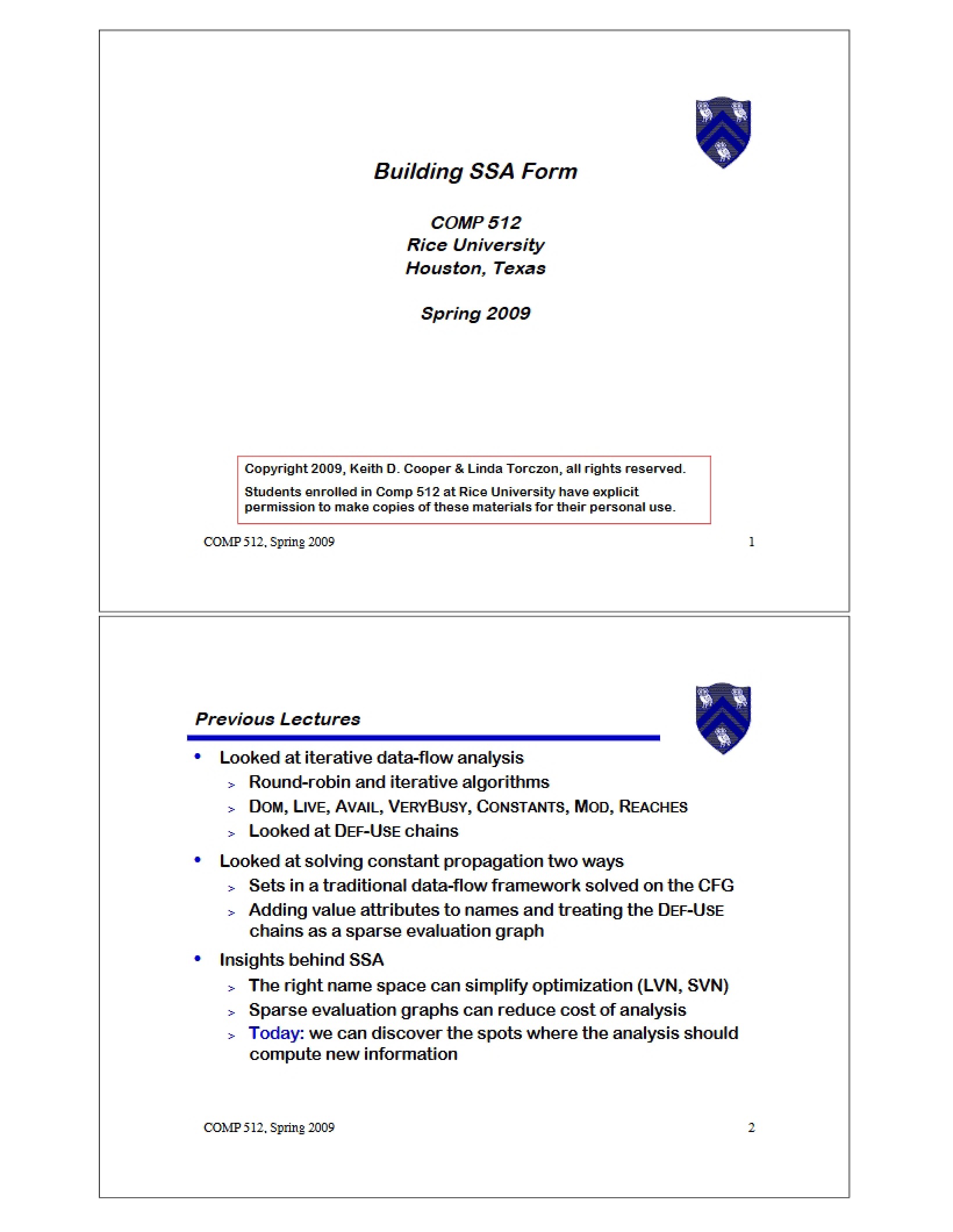 Advanced Compiler Construction Notes - 11 Pages