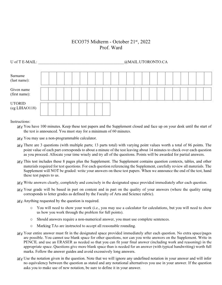 October 21st, 2022 Midterm for ECO375