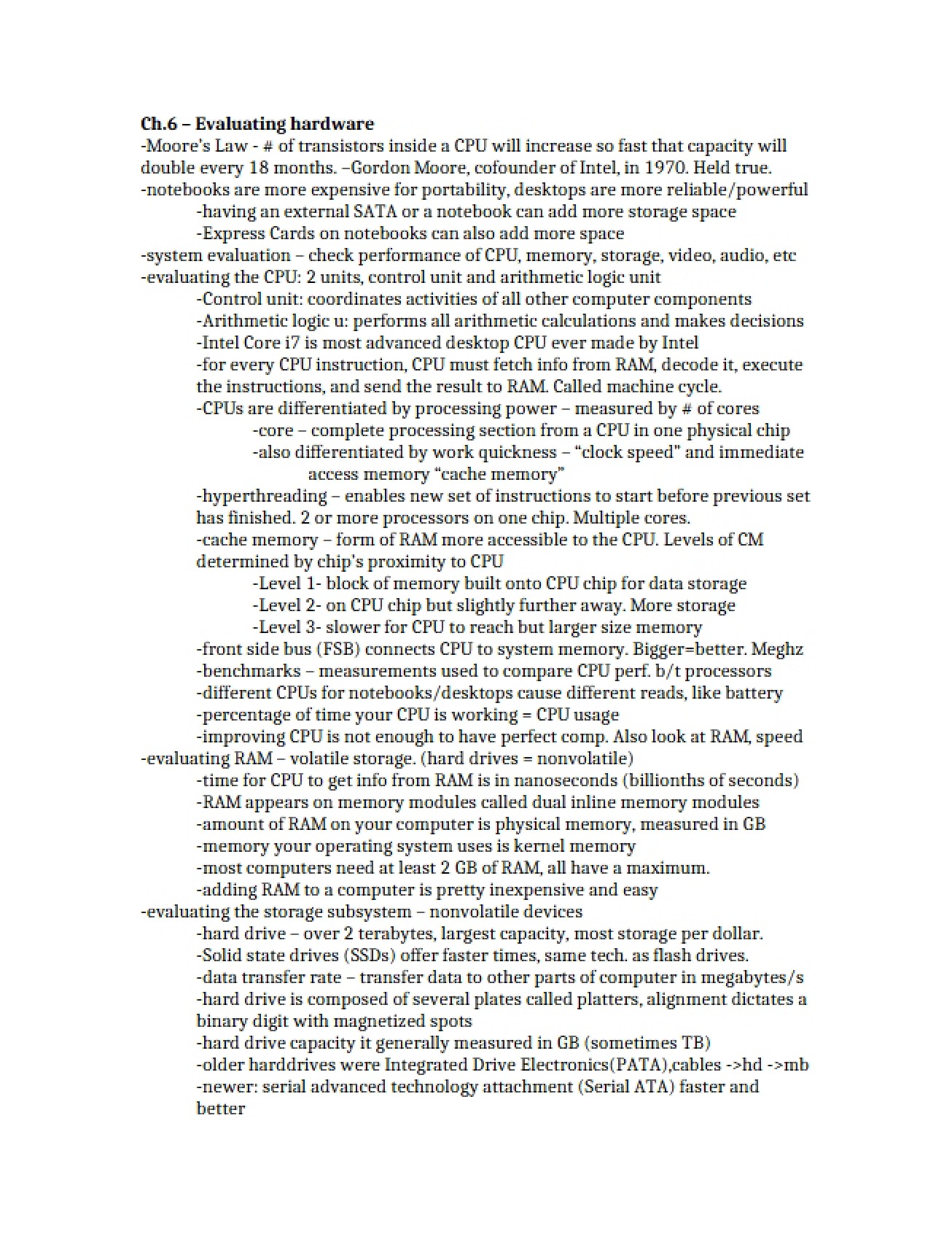 Evaluating Hardware (Chapter 6)