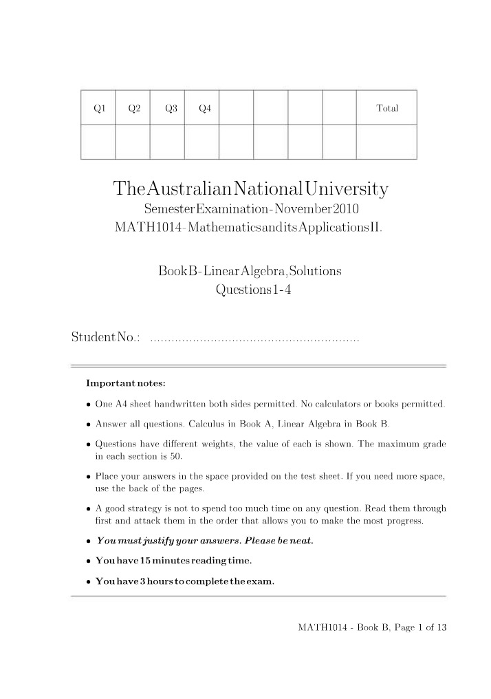 Book B Solutions - MATH1014 Calculus