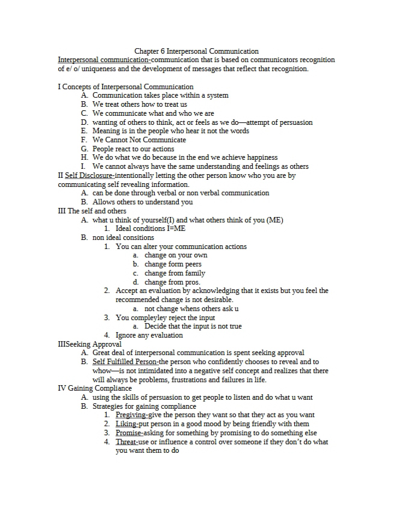 Introduction to Interpersonal Communication from Chapter Six