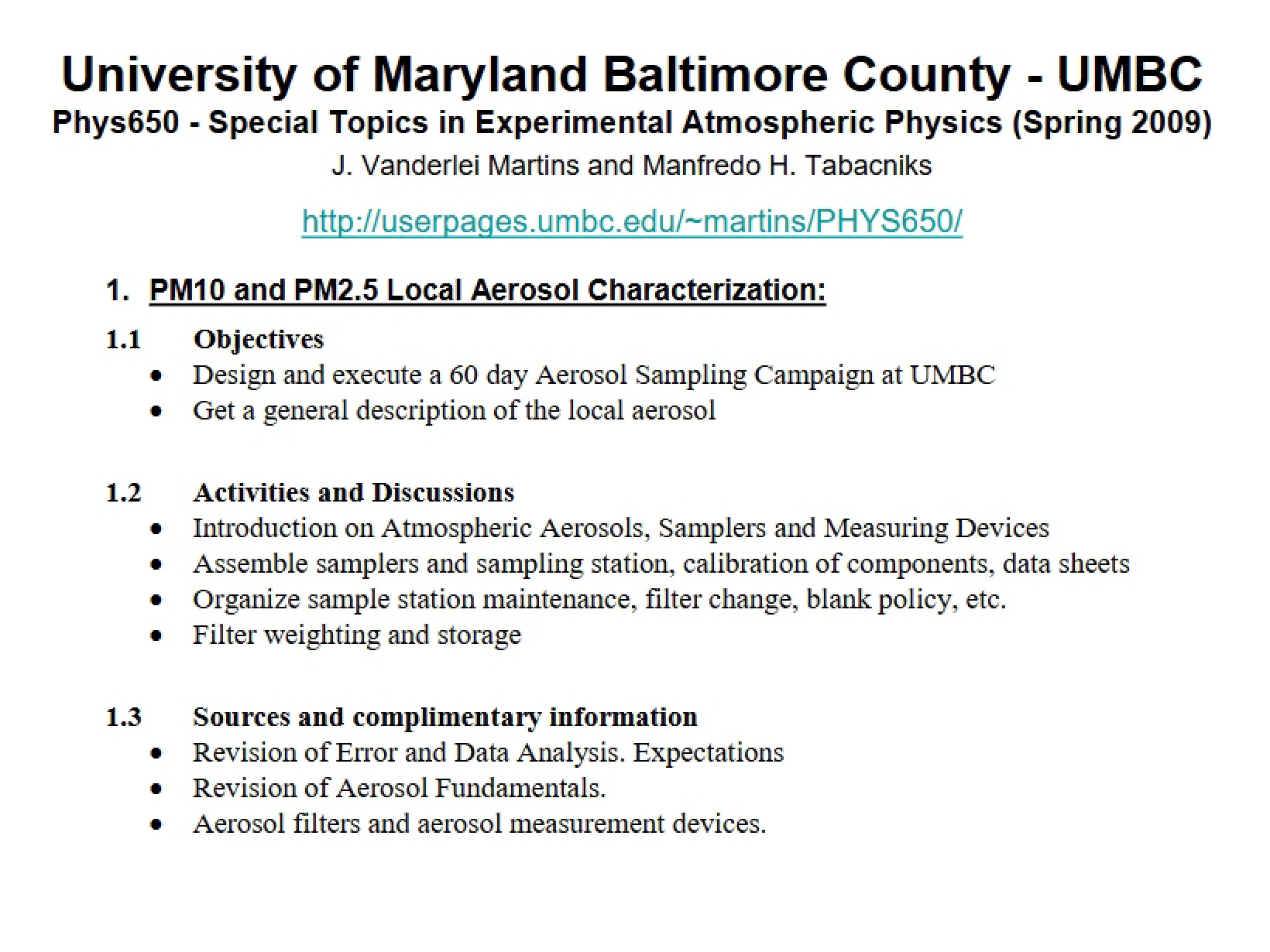 Experimental Atmospheric Physics Topics