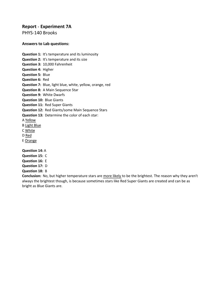 Answers for Experiment 7A