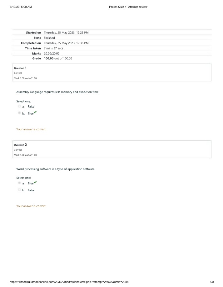 ART234 Prelim Quiz 1 - Attempt Review