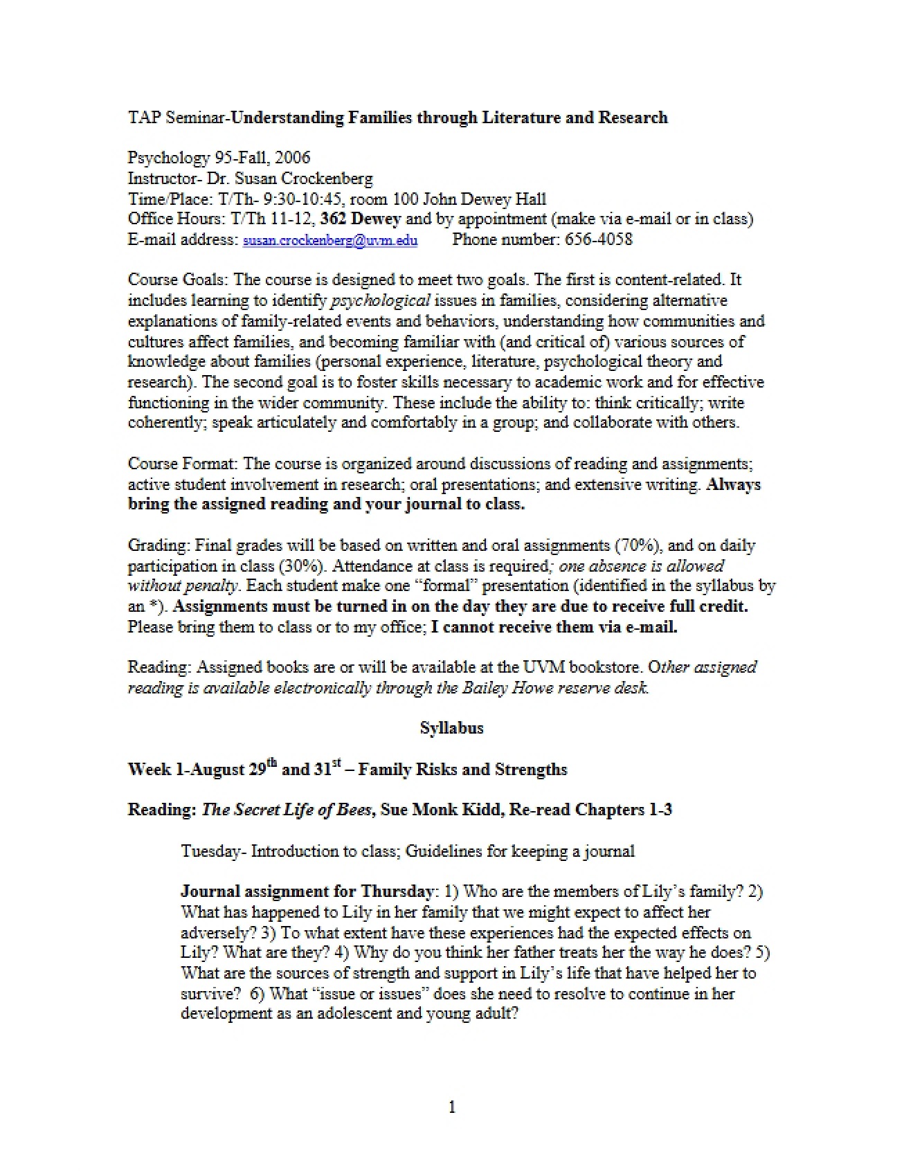 Course Outline Meanings of Madness