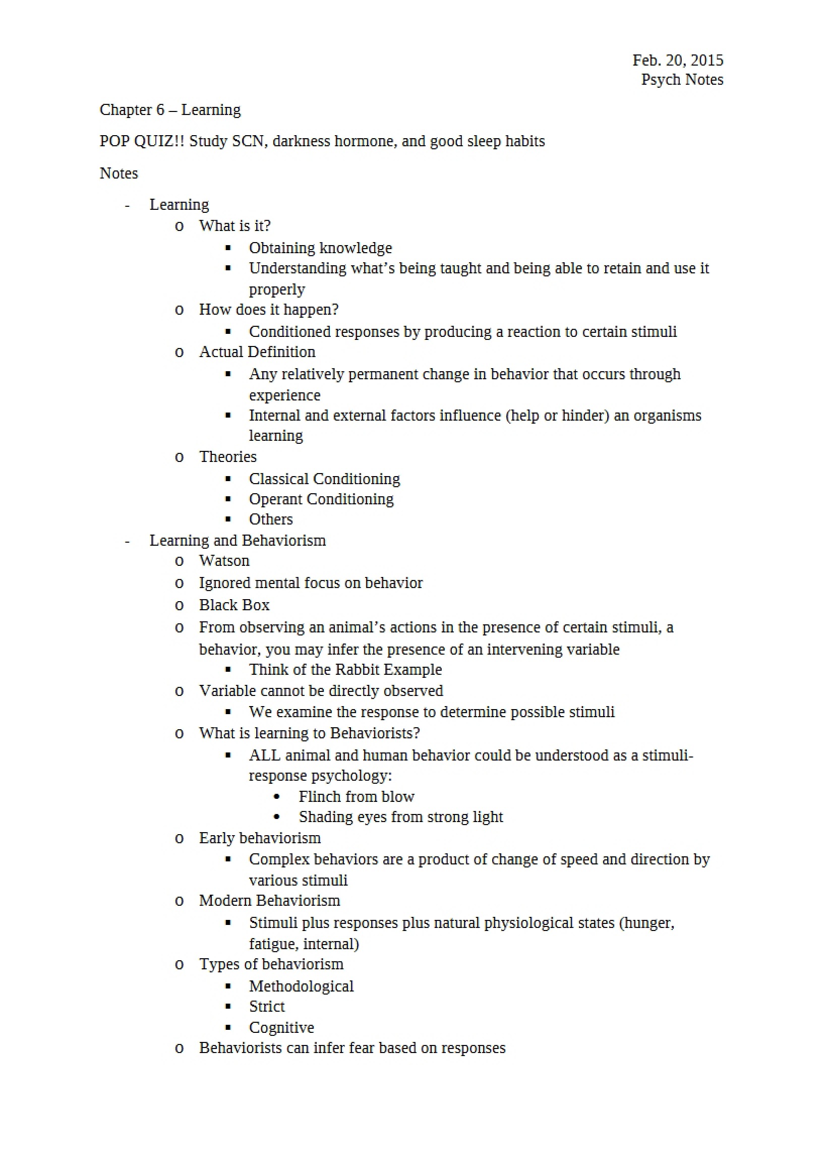 Psychology of Learning (Ch 6)