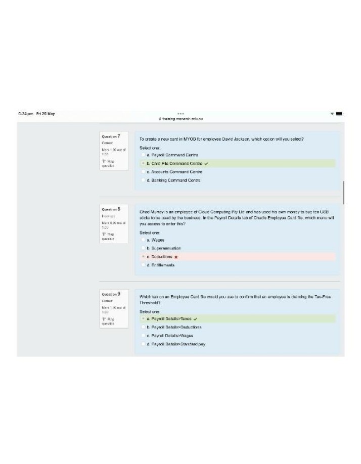MYOB Questions - Payroll and Employee Card