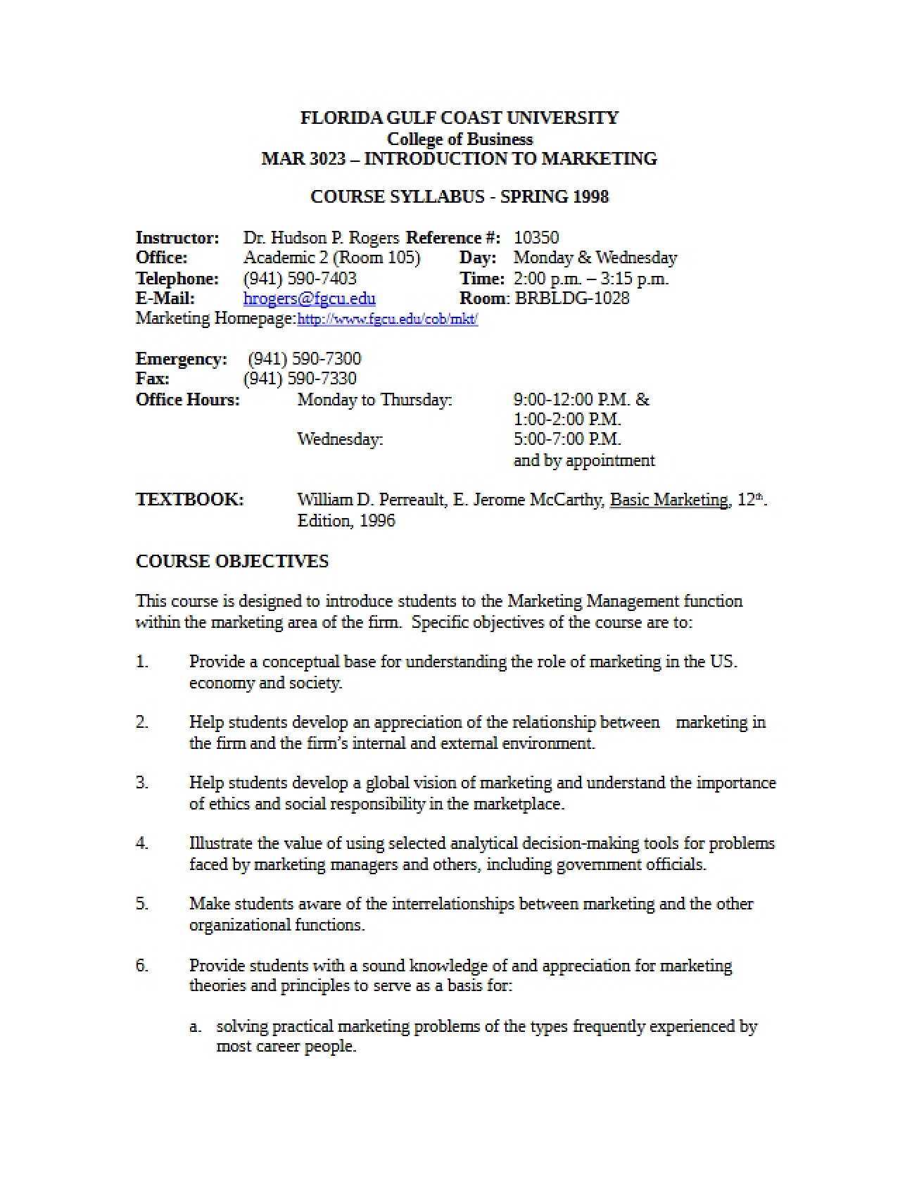 Introduction to Marketing Syllabus Copy One
