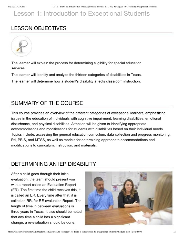 Topic 1 - Introduction to Exceptional Students (L1T1)