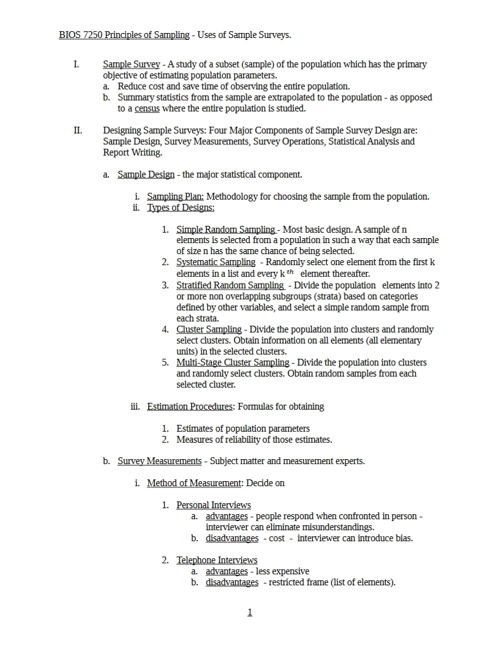 Use of Sample Surveys (Lecture 1)