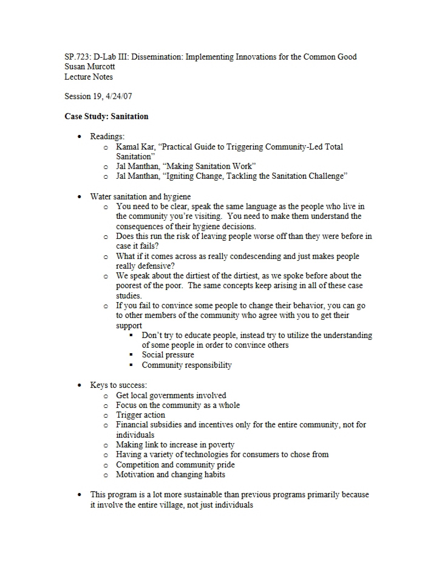 Sanitation Case Study