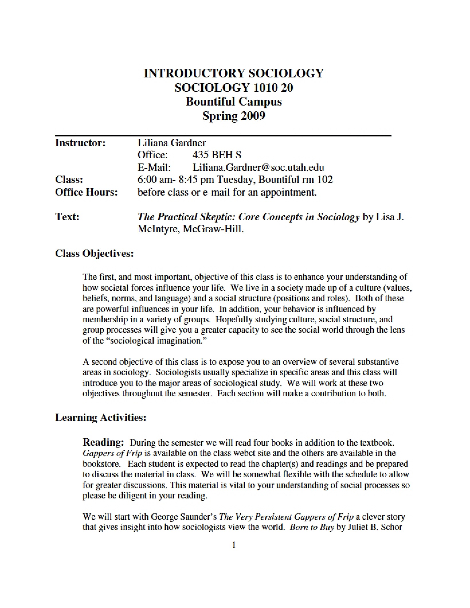 Intro to Sociology Syllabus