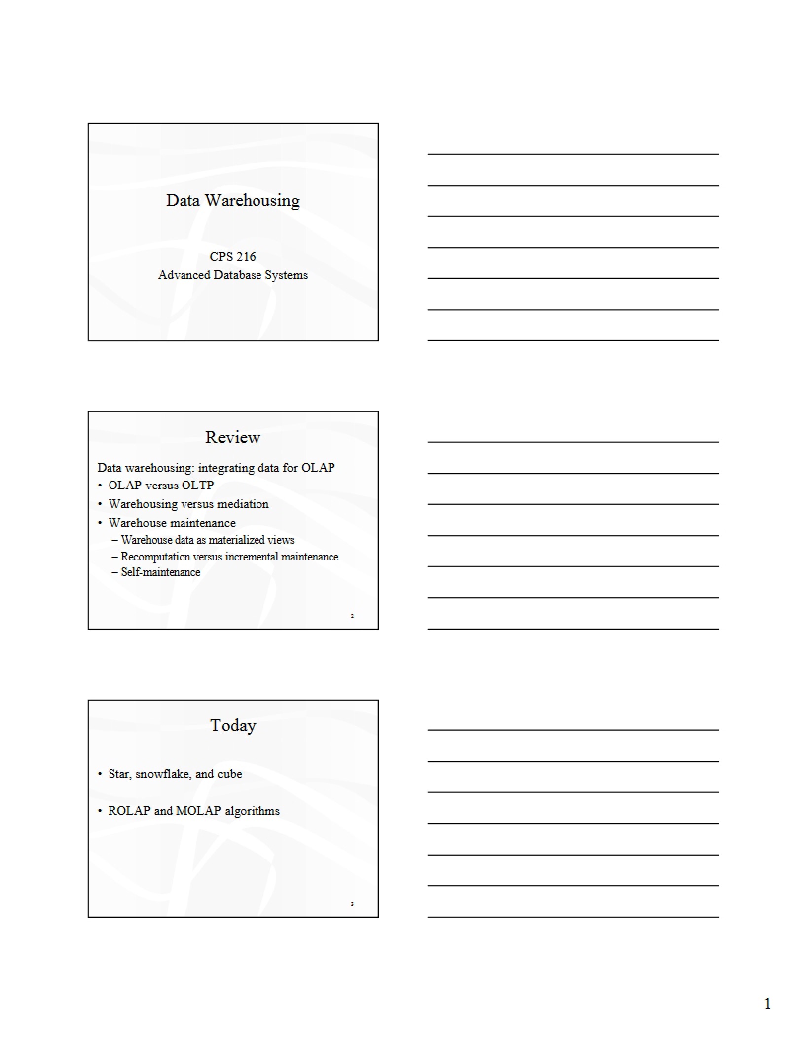Warehousing Data