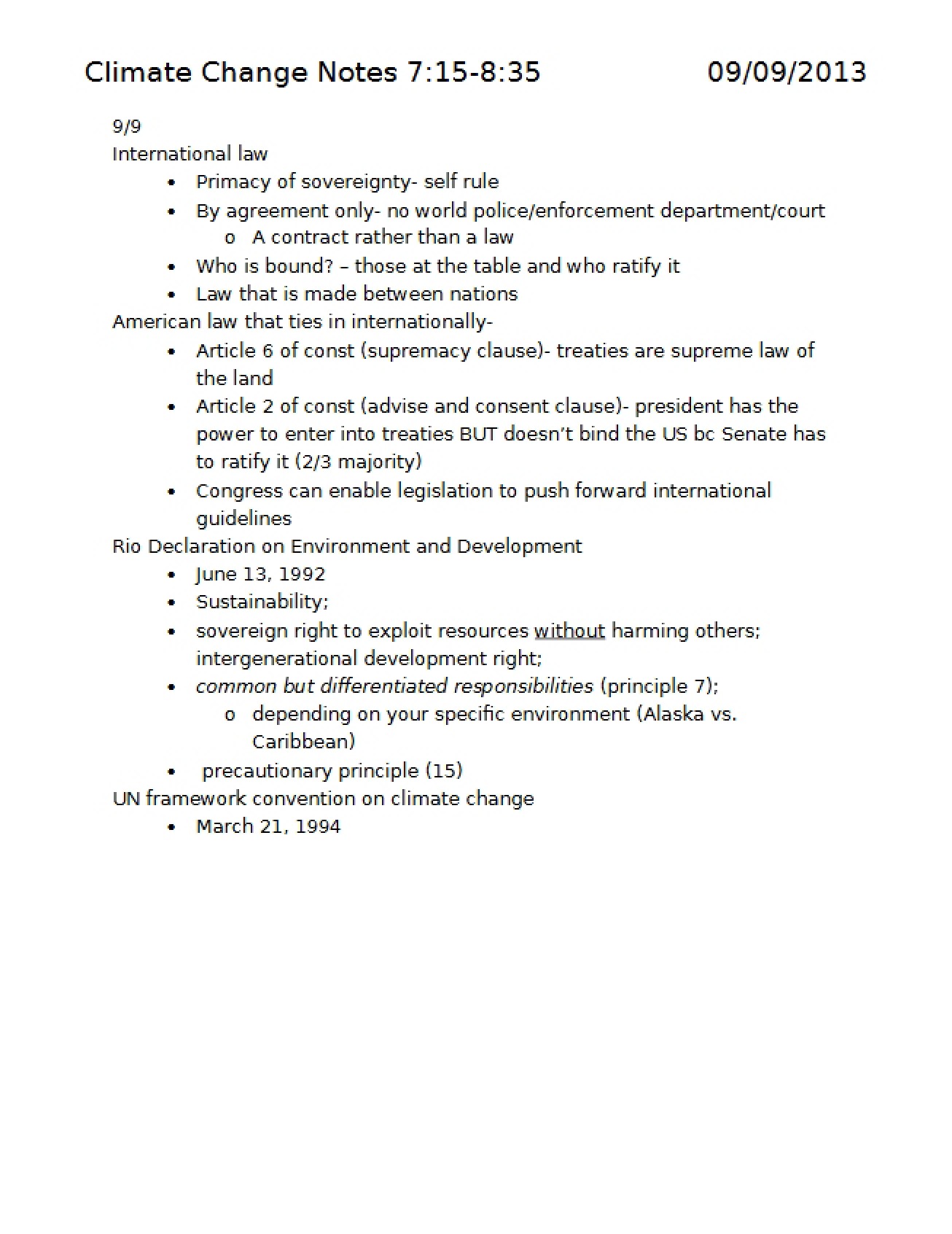 Notes on Climate Change