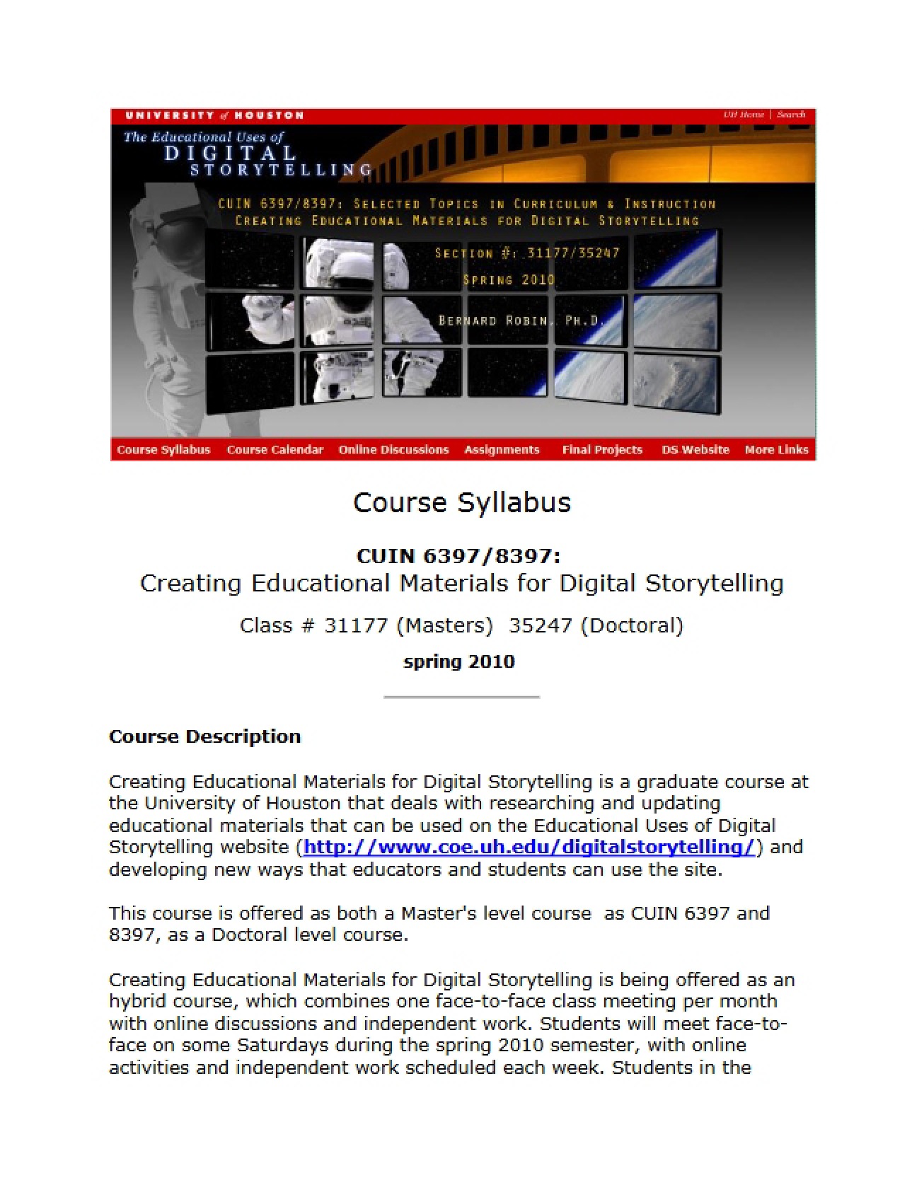Syllabus (Selected Topics)
