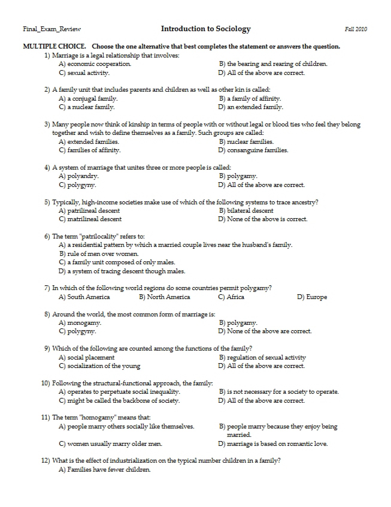 Review for Sociology Final