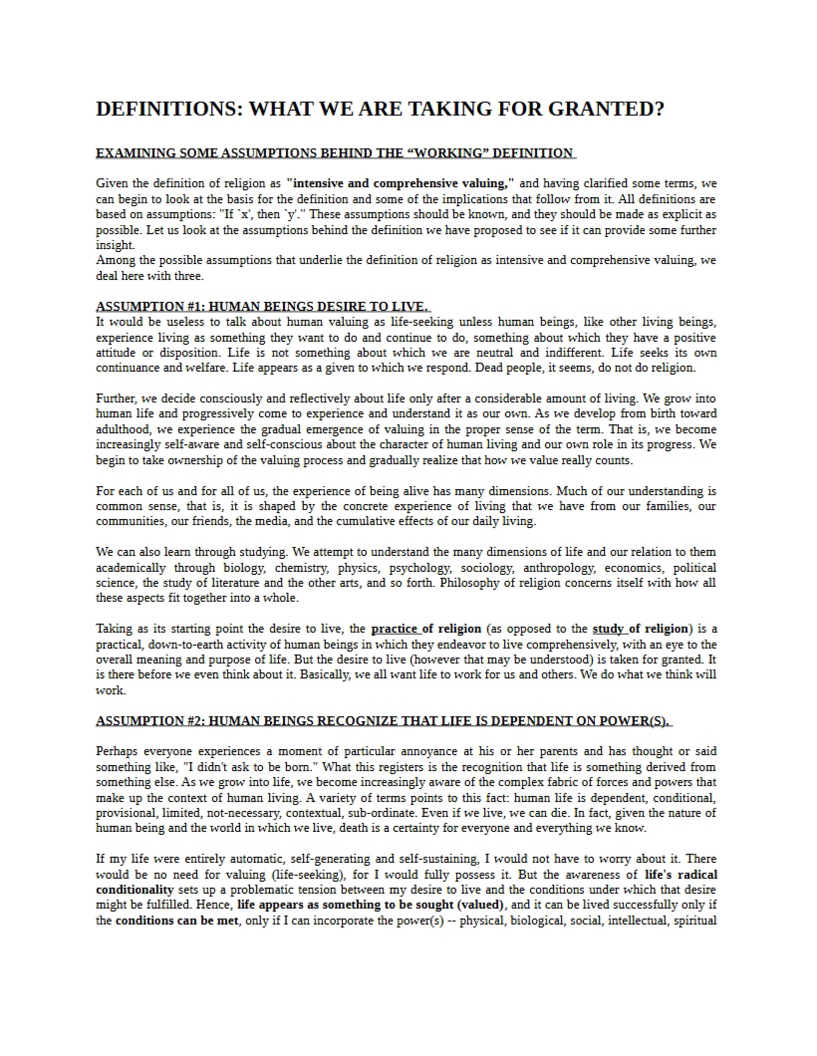 Core Assumptions