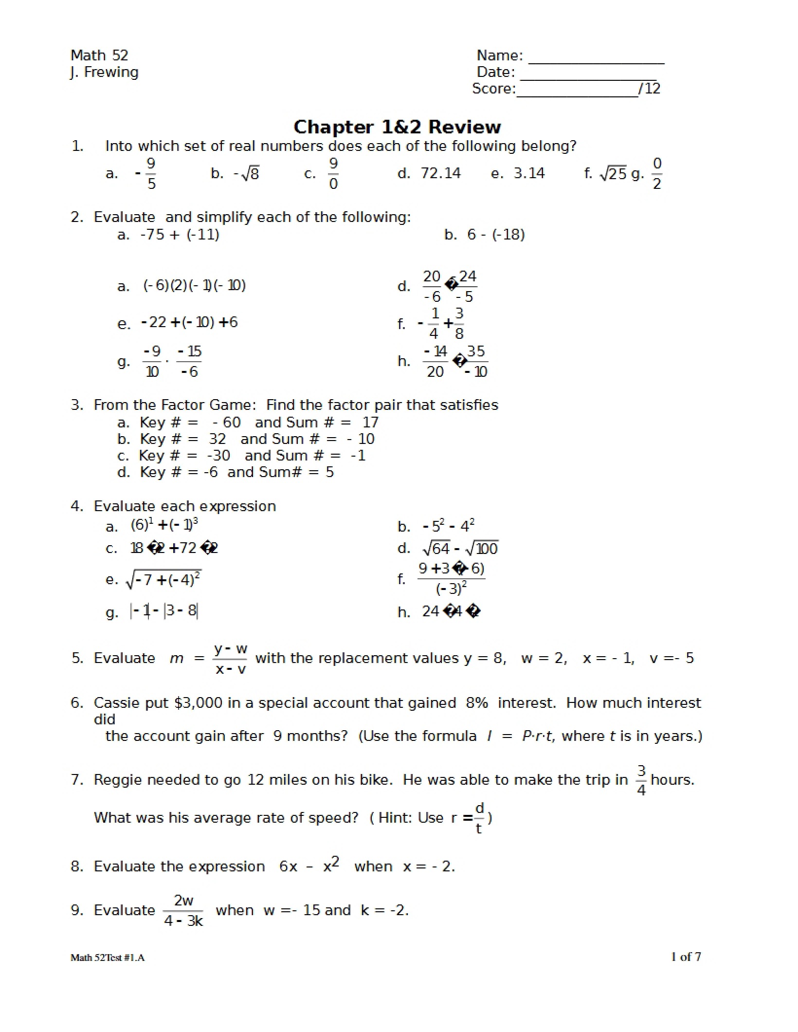 Sheet for Review