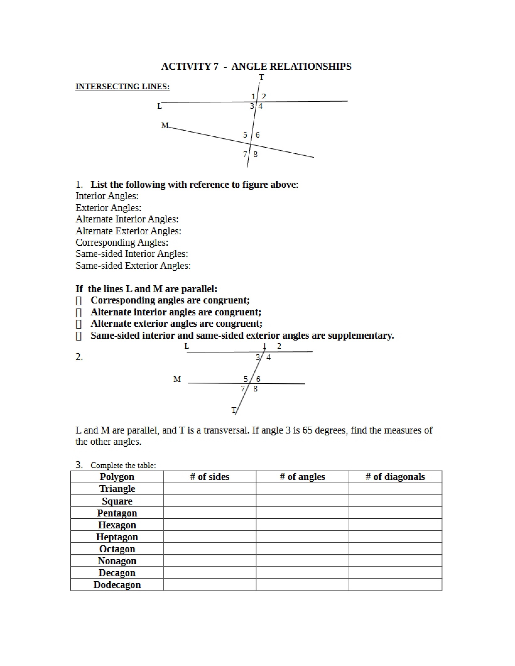 Relationships of Angles Activity 07