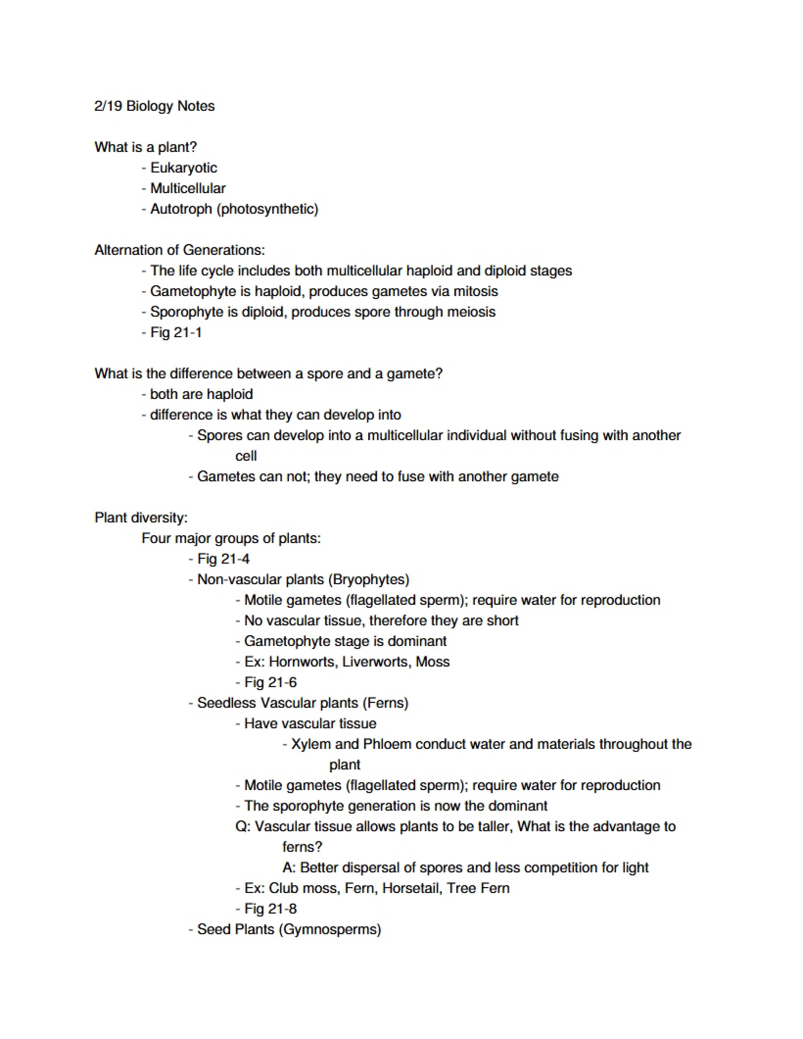 Biology II Lecture Notes