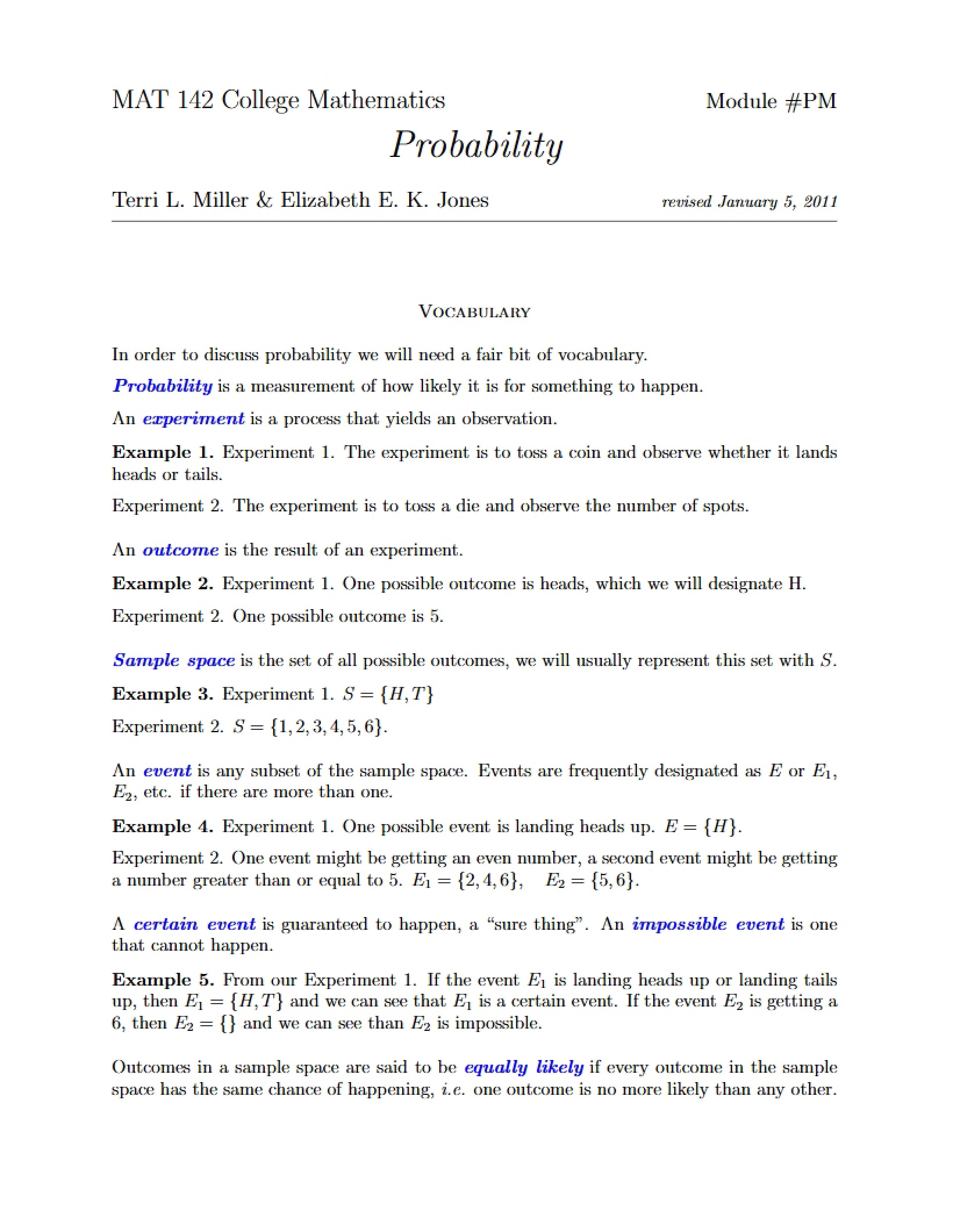 Probability Concepts - 1 Pages