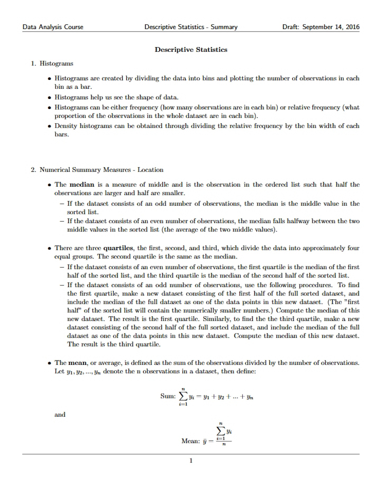 Descriptive Stats Summary