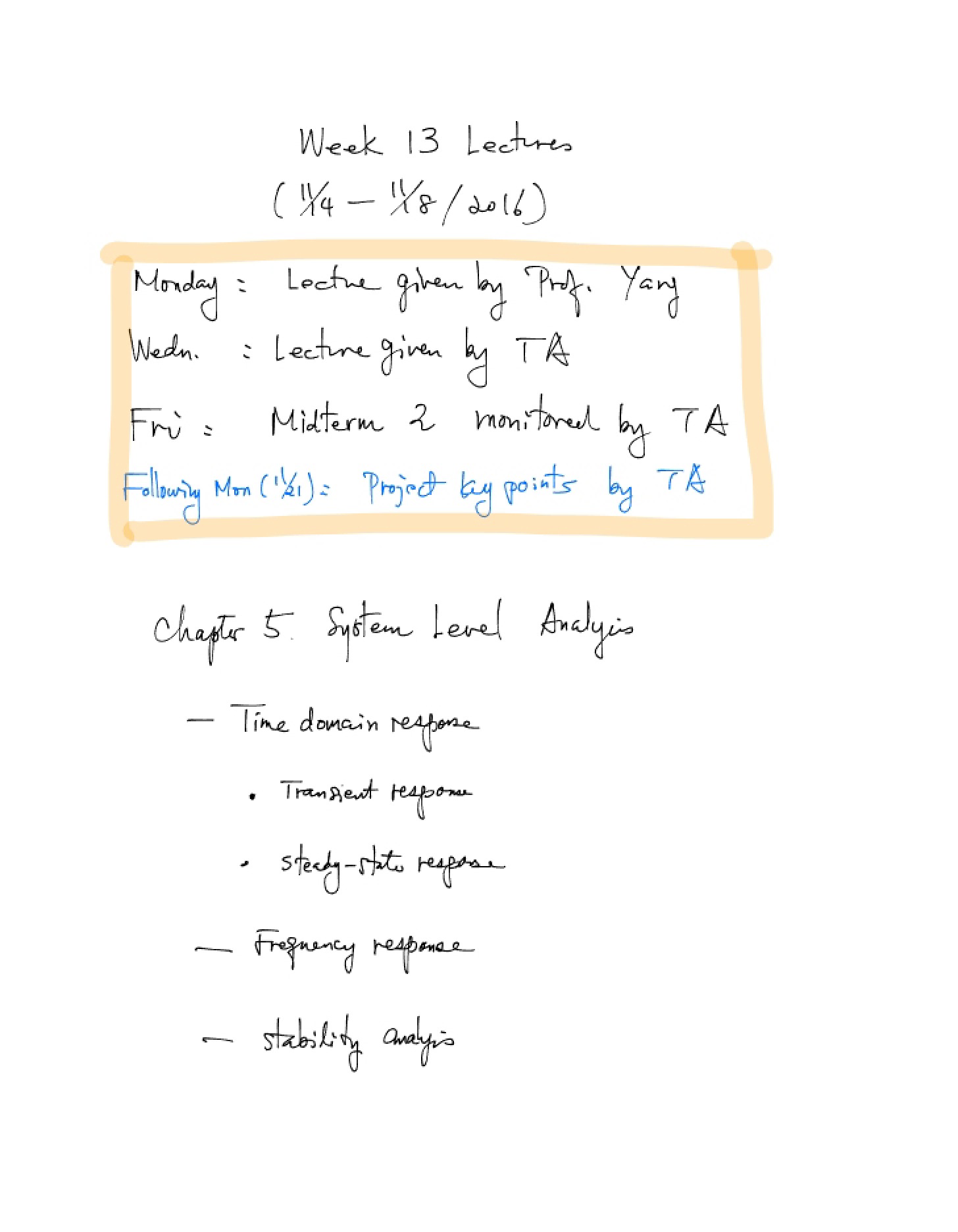 Class Lectures Week 13