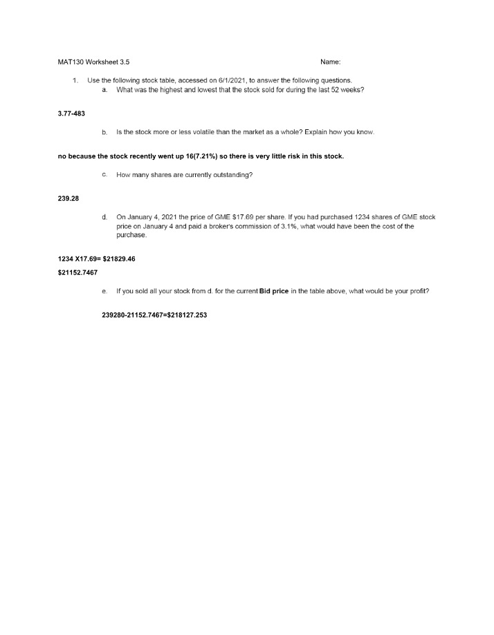 Worksheet 3.5 for MAT130