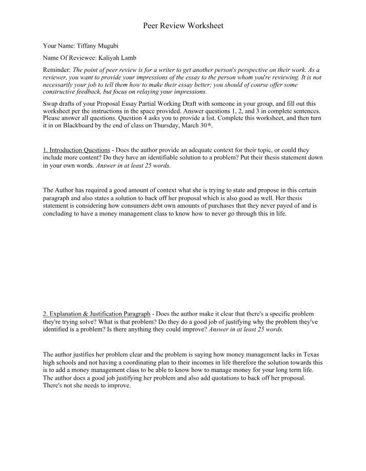 Worksheet for Peer Review