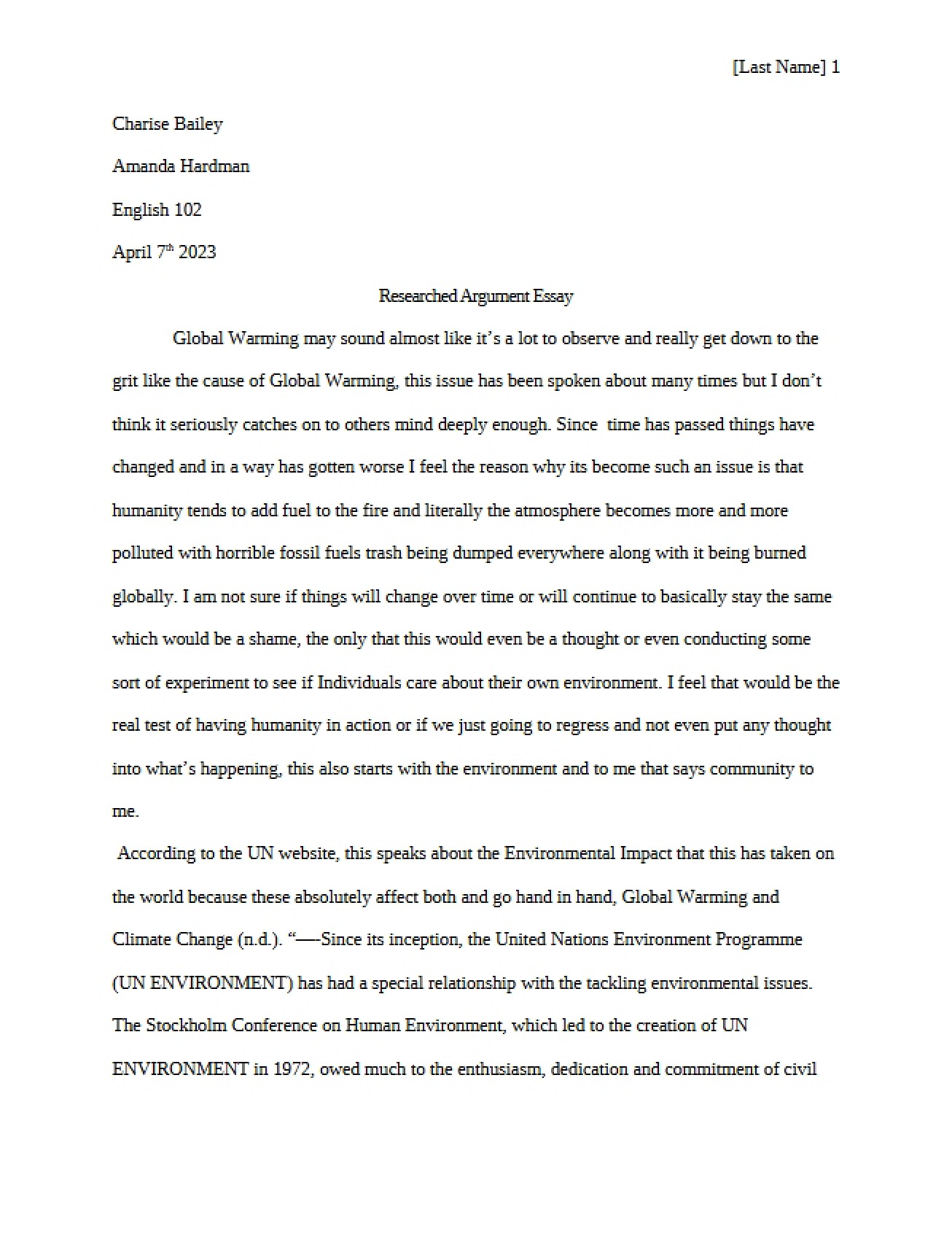 Essay on a Researched Argument
