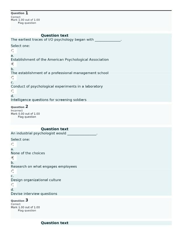 Quiz for Industrial and Organizational Psychology