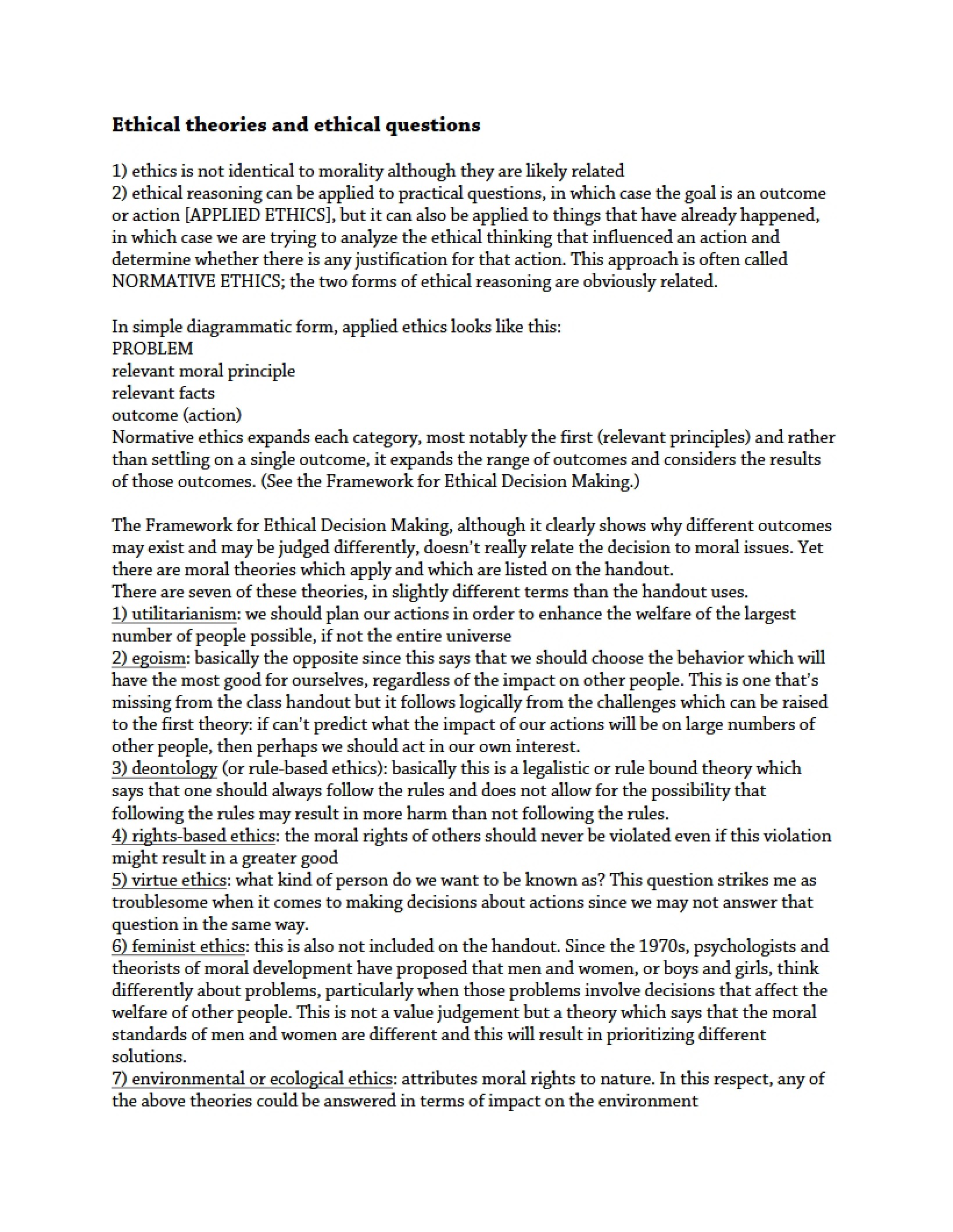 Ethical Questions and Theories