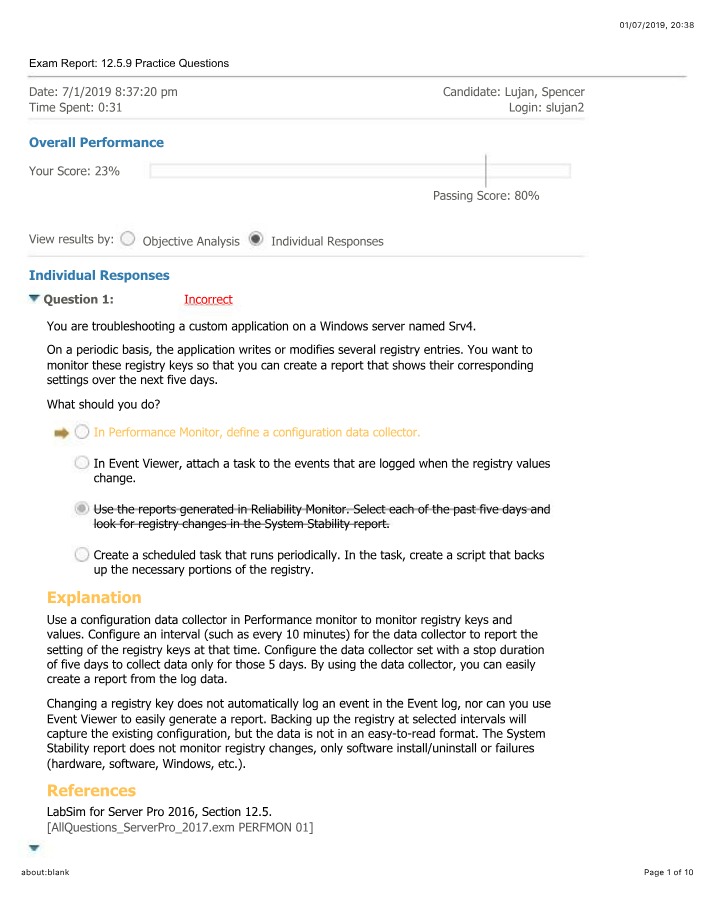 Windows Server Registry Monitoring Exam Report