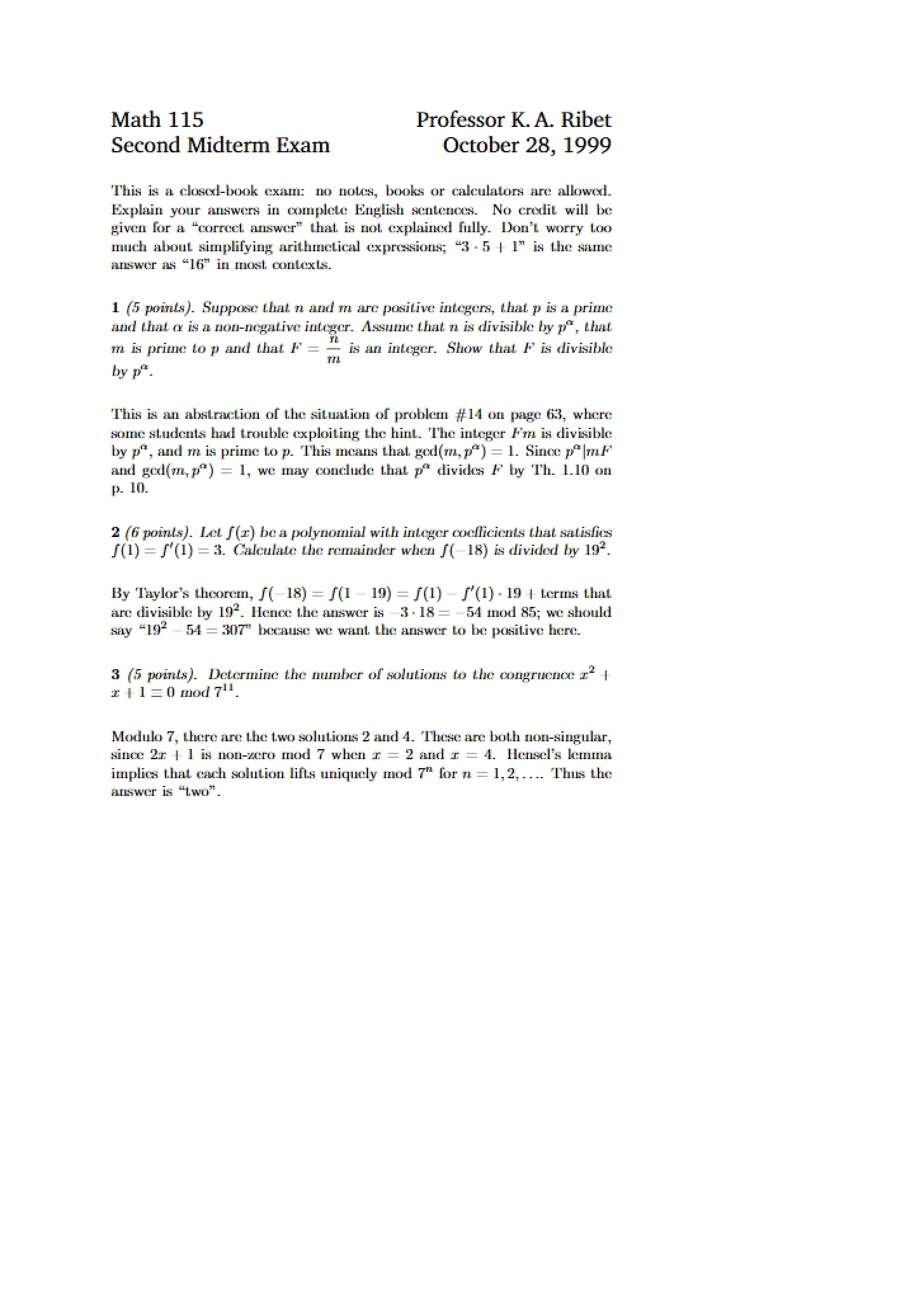 Midterm Exam 2 (MATH 115)