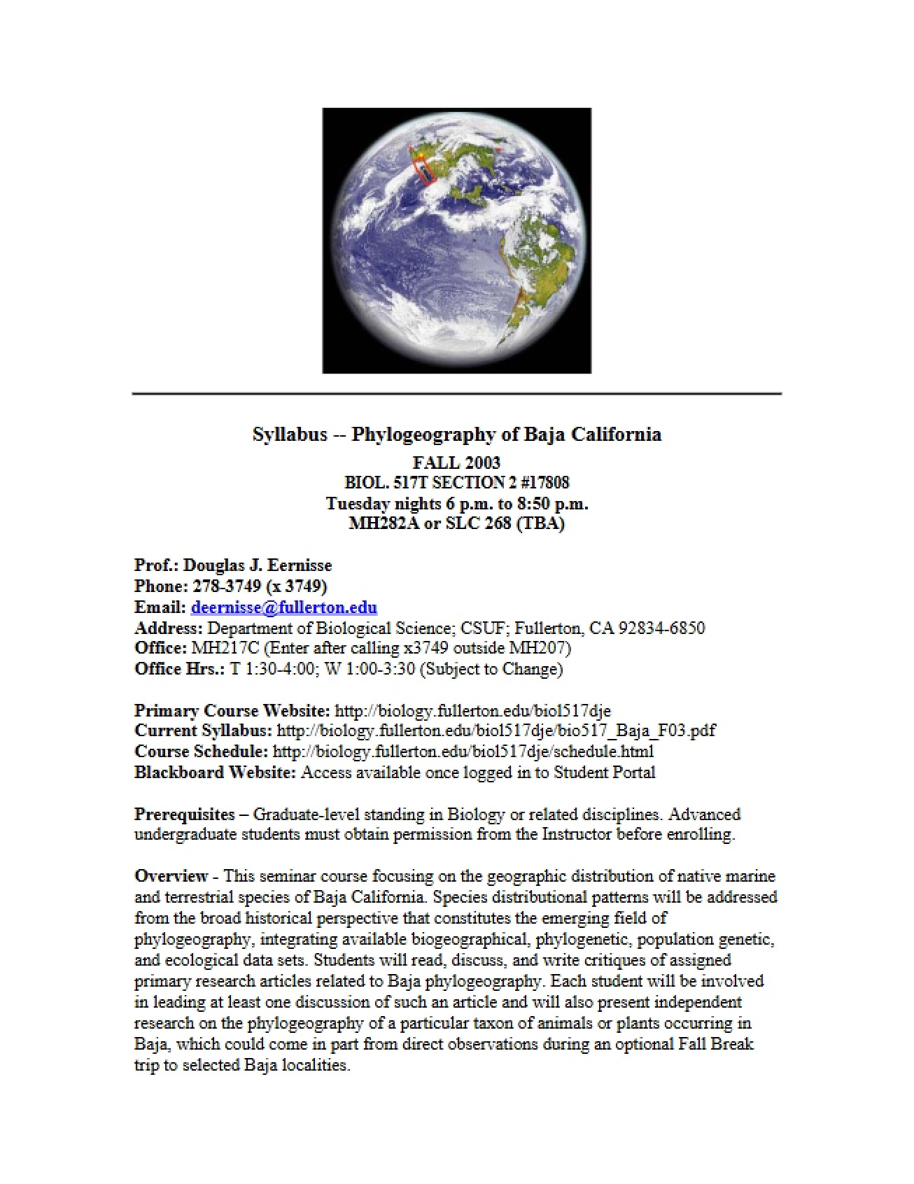 Seminar in Ecological Biology Syllabus
