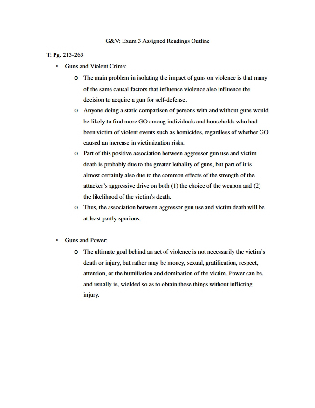 Assigned Readings Outline for the Third Exam