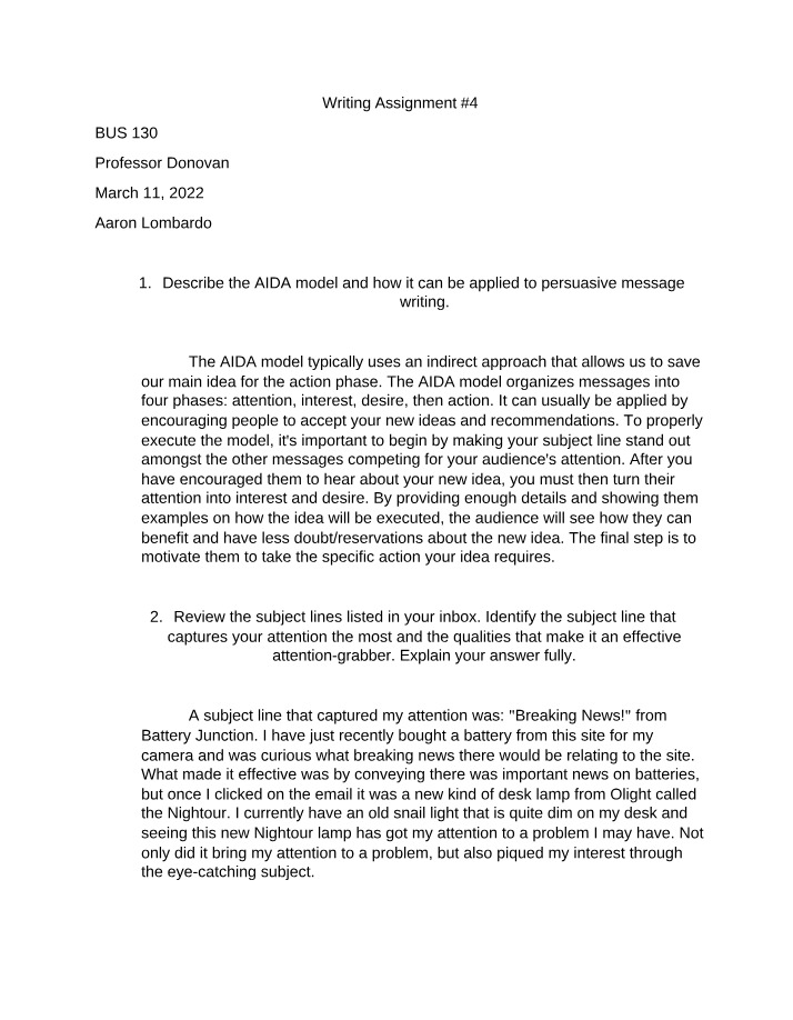 Writing Assignment 4 - AIDA Model Email Analysis