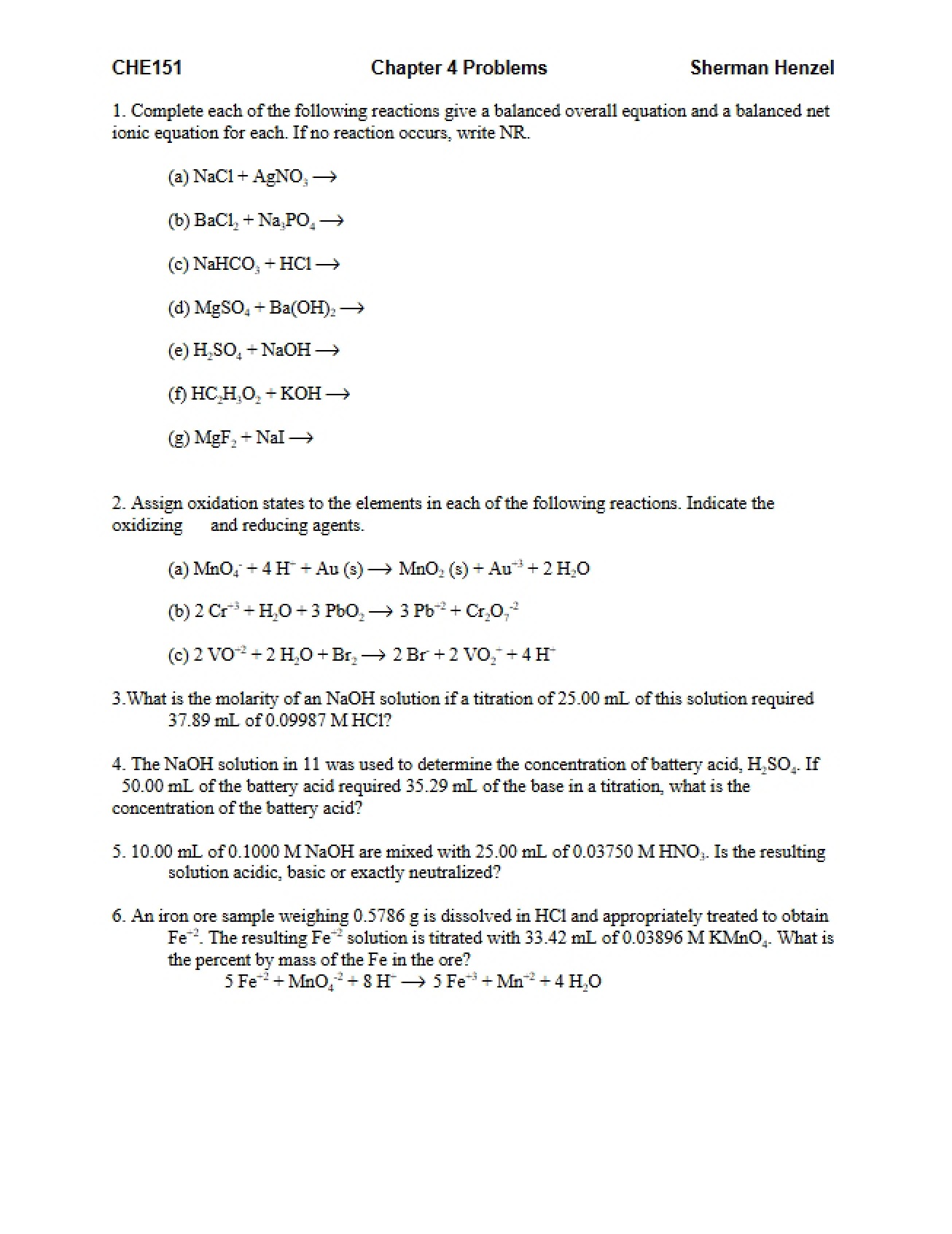 Problems from Chapter 4