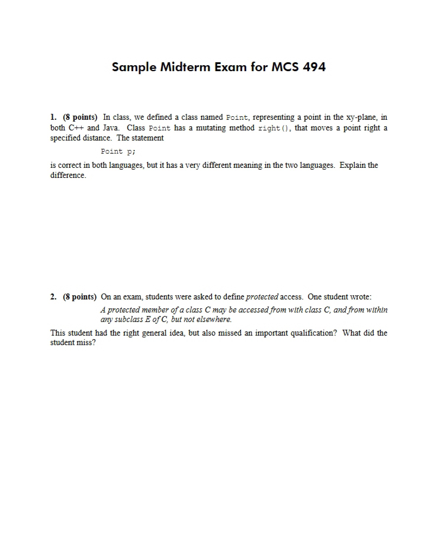 Midterm Exam Sample