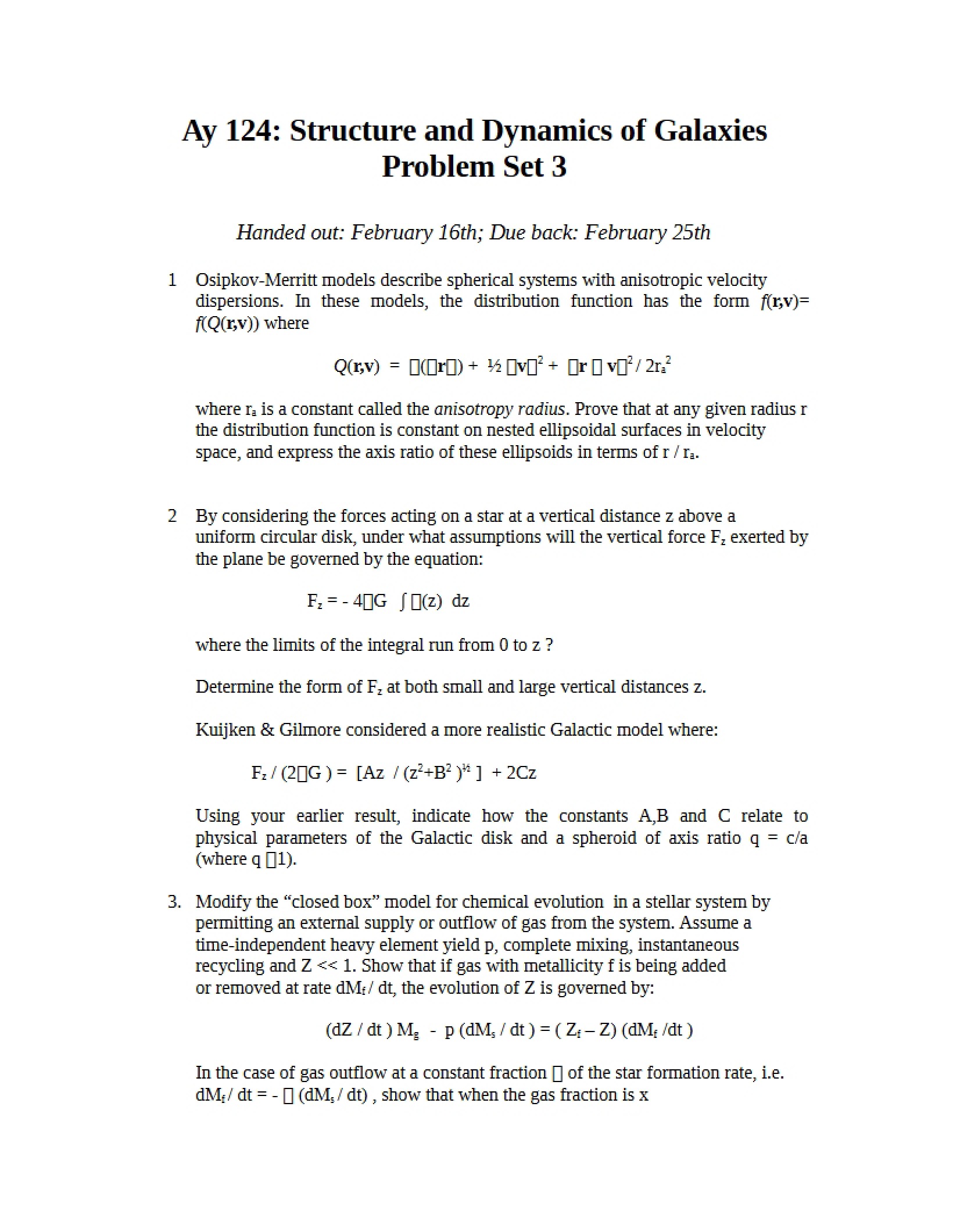 Third Problem Set - AY 124