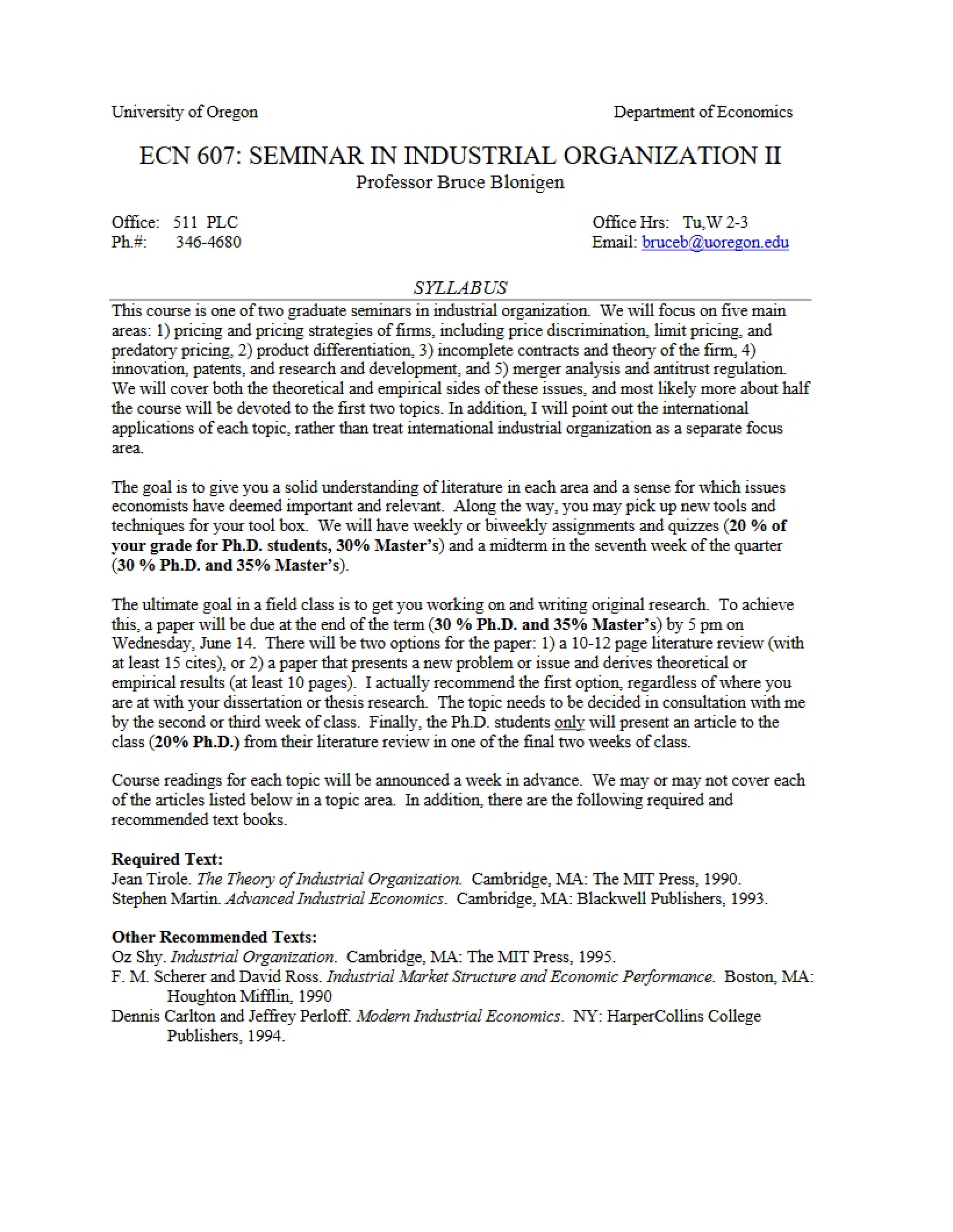 Applied Microeconometrics Syllabus