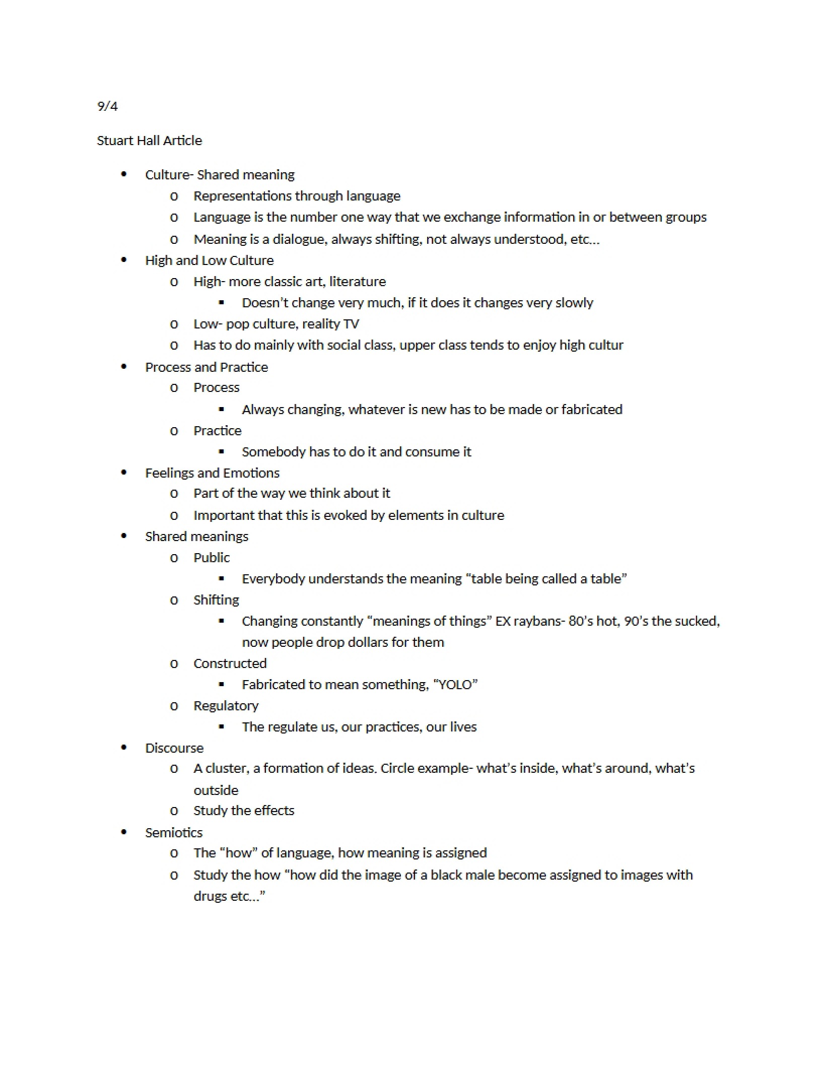 Notes from Lecture