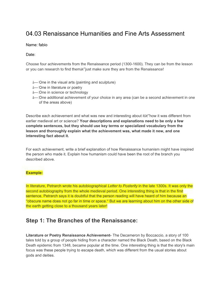 Assessment on Renaissance Achievements