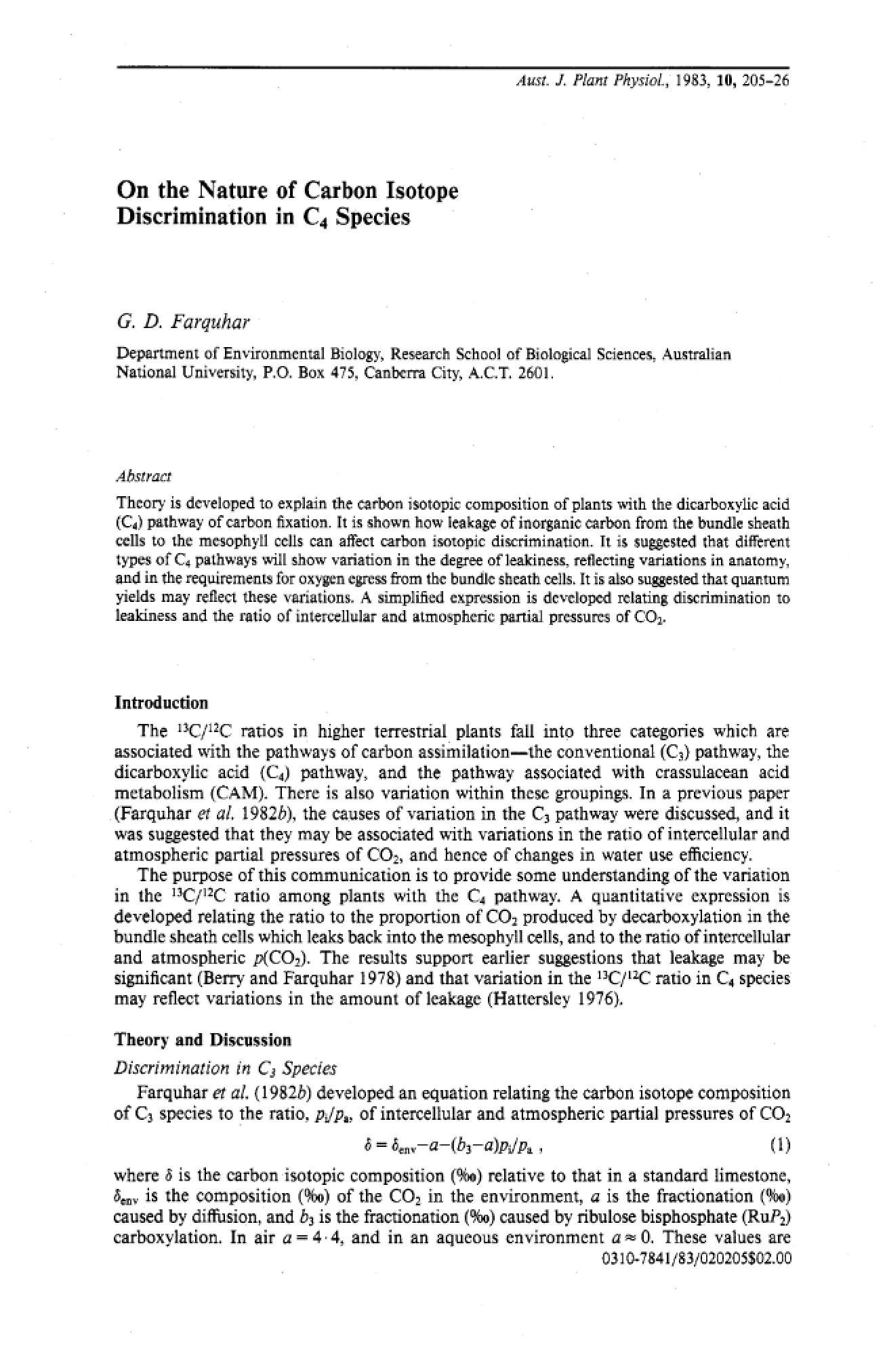 C4 Species Carbon Isotope Discrimination Nature