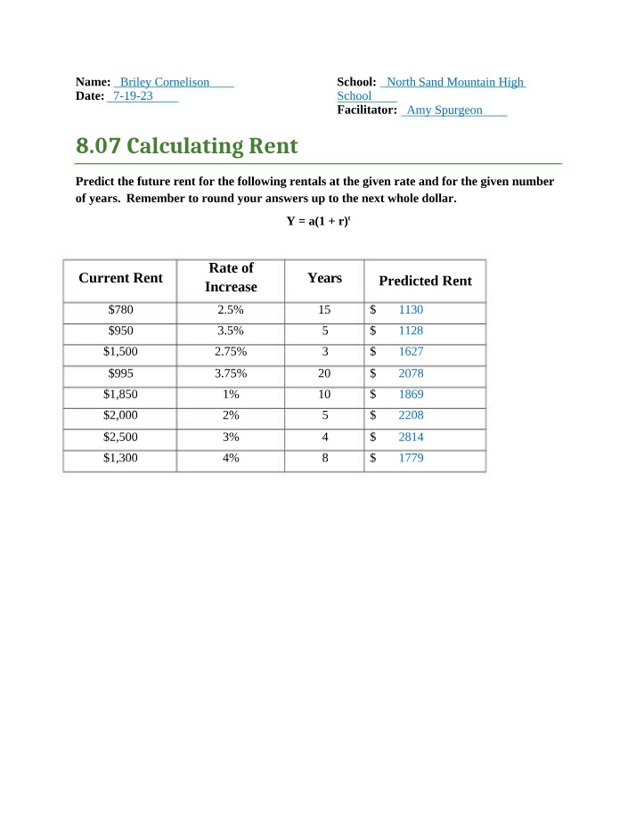 Calculating Rent (8.07)