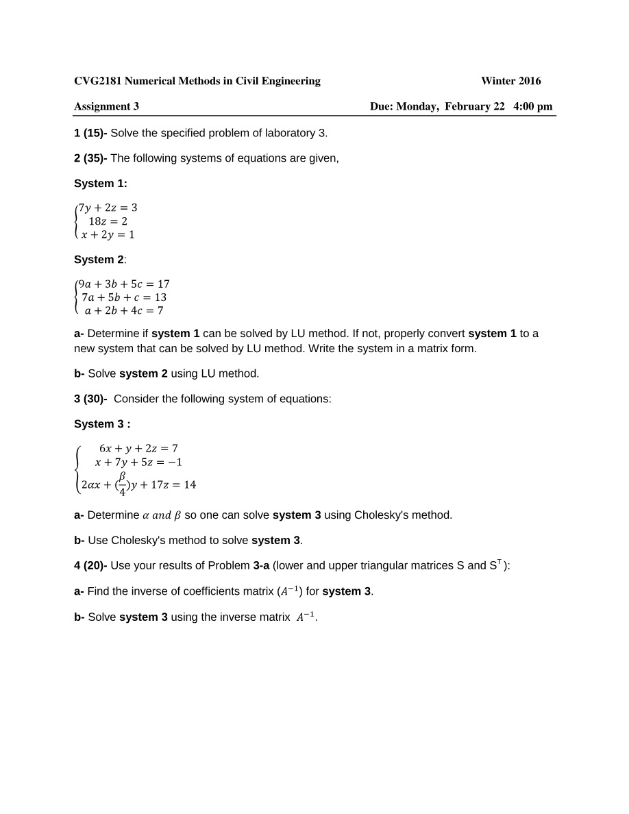 Numerical Methods in Civil Engineering - Assignment 3