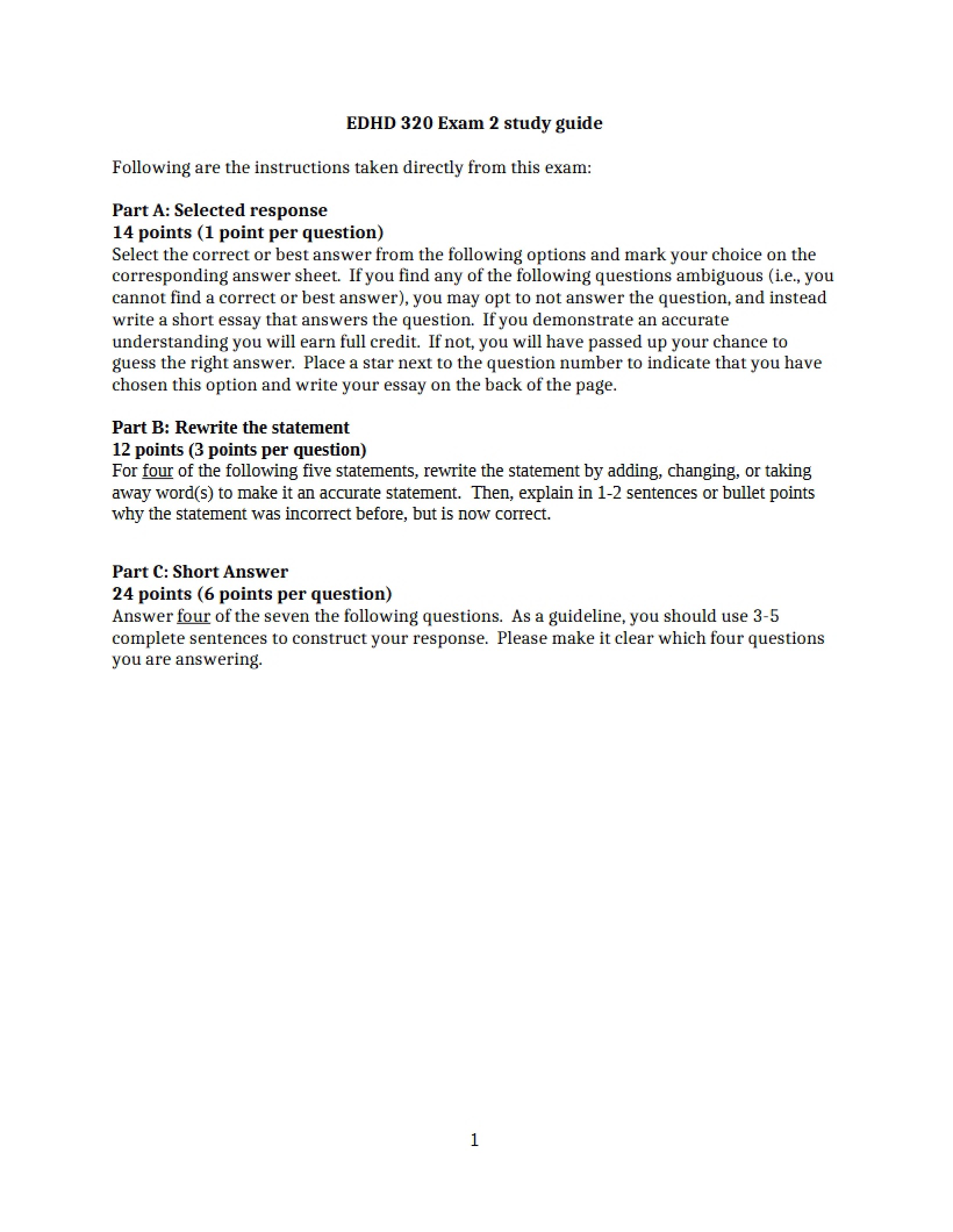 Study Guide for Second Exam