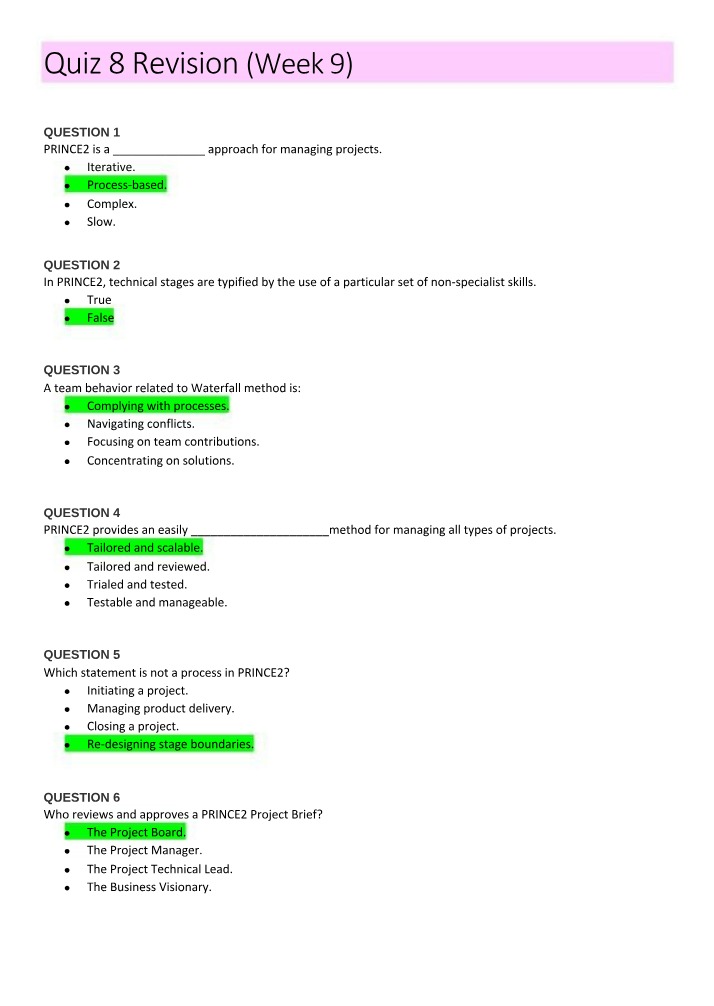 Week 9 Quiz Revision